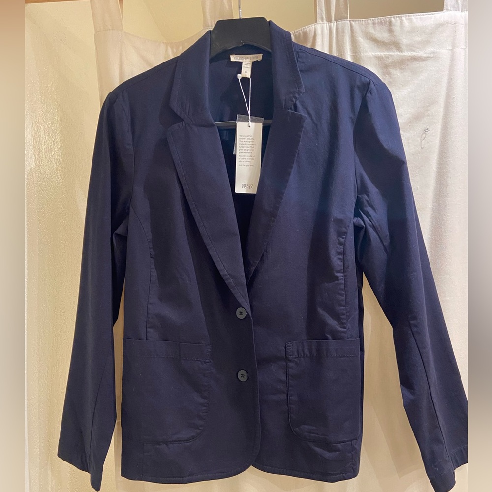 Eileen Fisher Cotton Stretch Blazer -Navy